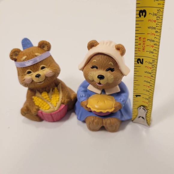 Hallmark Merry Miniatures Vntg  Thanksgiving Pilgrim‎ Bear 1989 Indian Bear 1988 - Picture 5 of 5